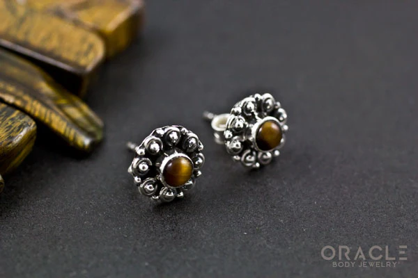 Sterling Silver Yellow Tiger Eye Earrings - Image 2