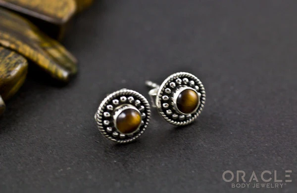 Sterling Silver Yellow Tiger Eye Earrings - Image 2