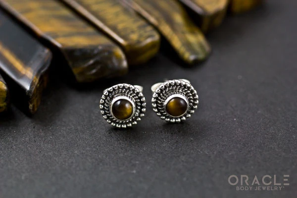 Sterling Silver Yellow Tiger Eye Earrings - Image 2