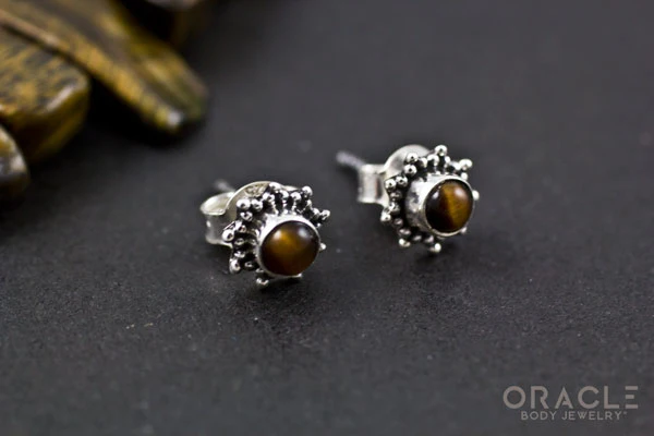 Sterling Silver Yellow Tiger Eye Earrings - Image 2