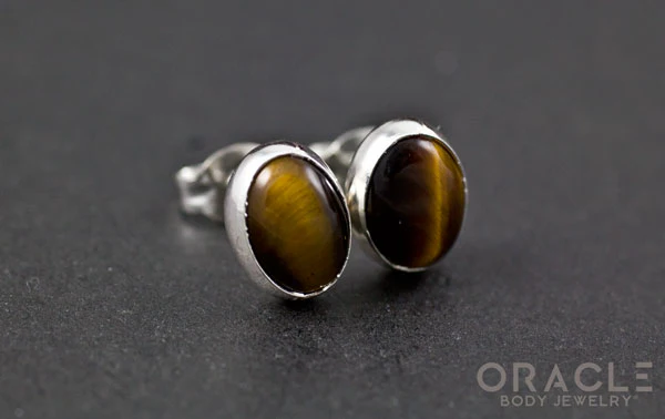 Sterling Silver Yellow Tiger Eye Earrings - Image 2