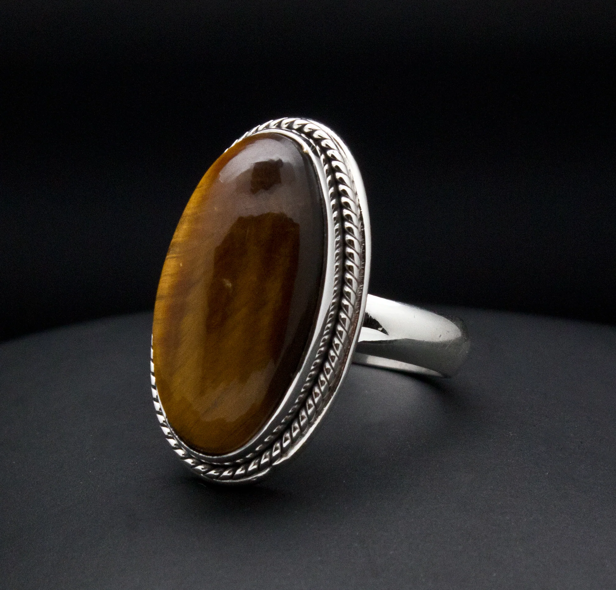 Sterling Silver Yellow Tiger Eye Ring Size 5 - Image 2