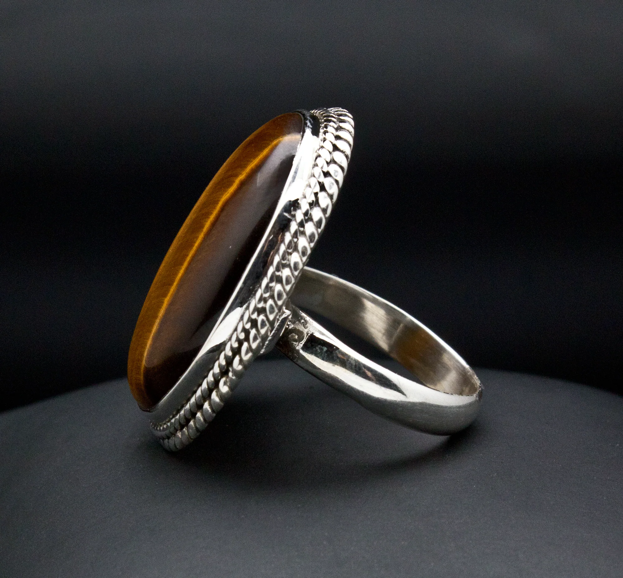 Sterling Silver Yellow Tiger Eye Ring Size 8 - Image 3