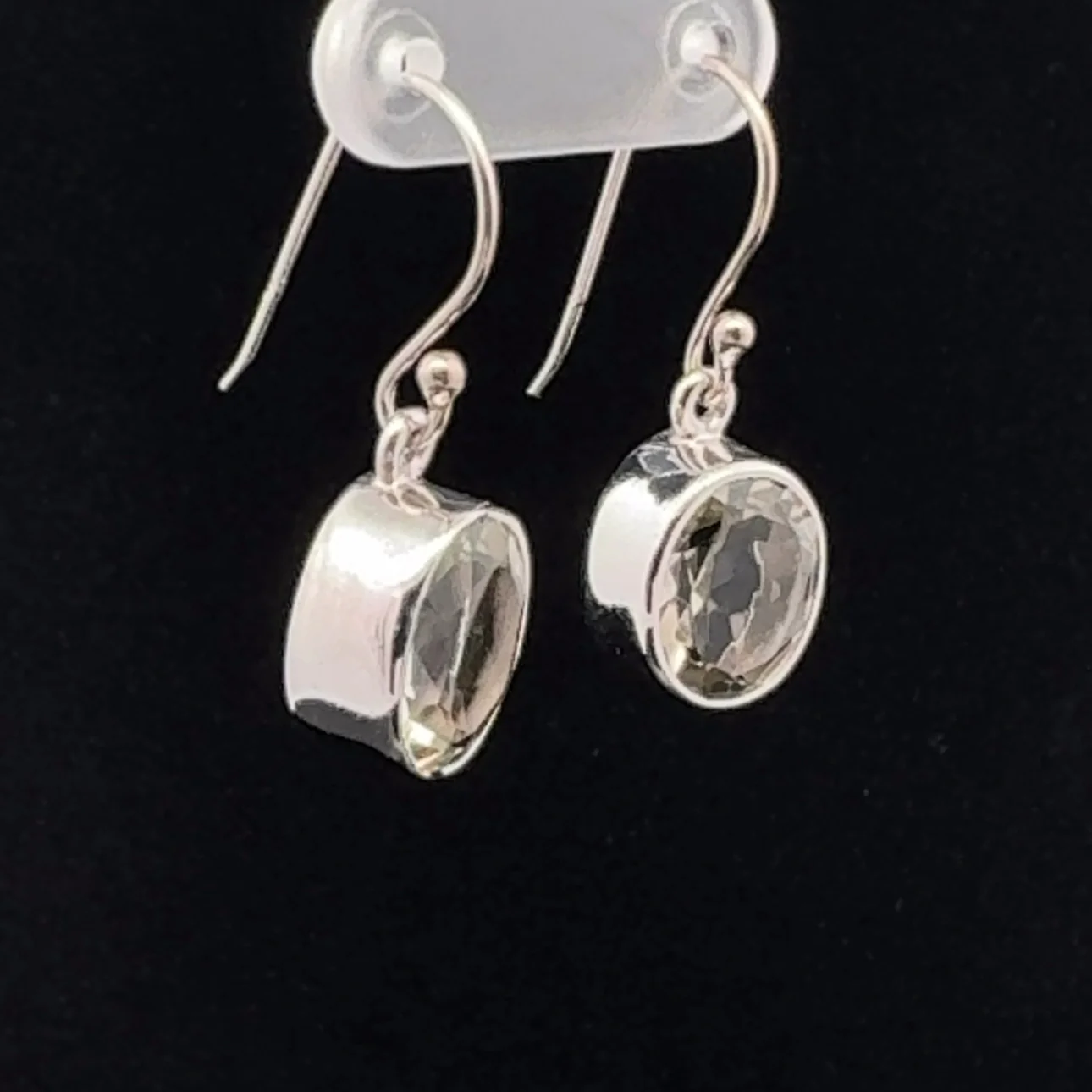 Sterling Silver Faceted Green Amethyst Earrings - Image 2