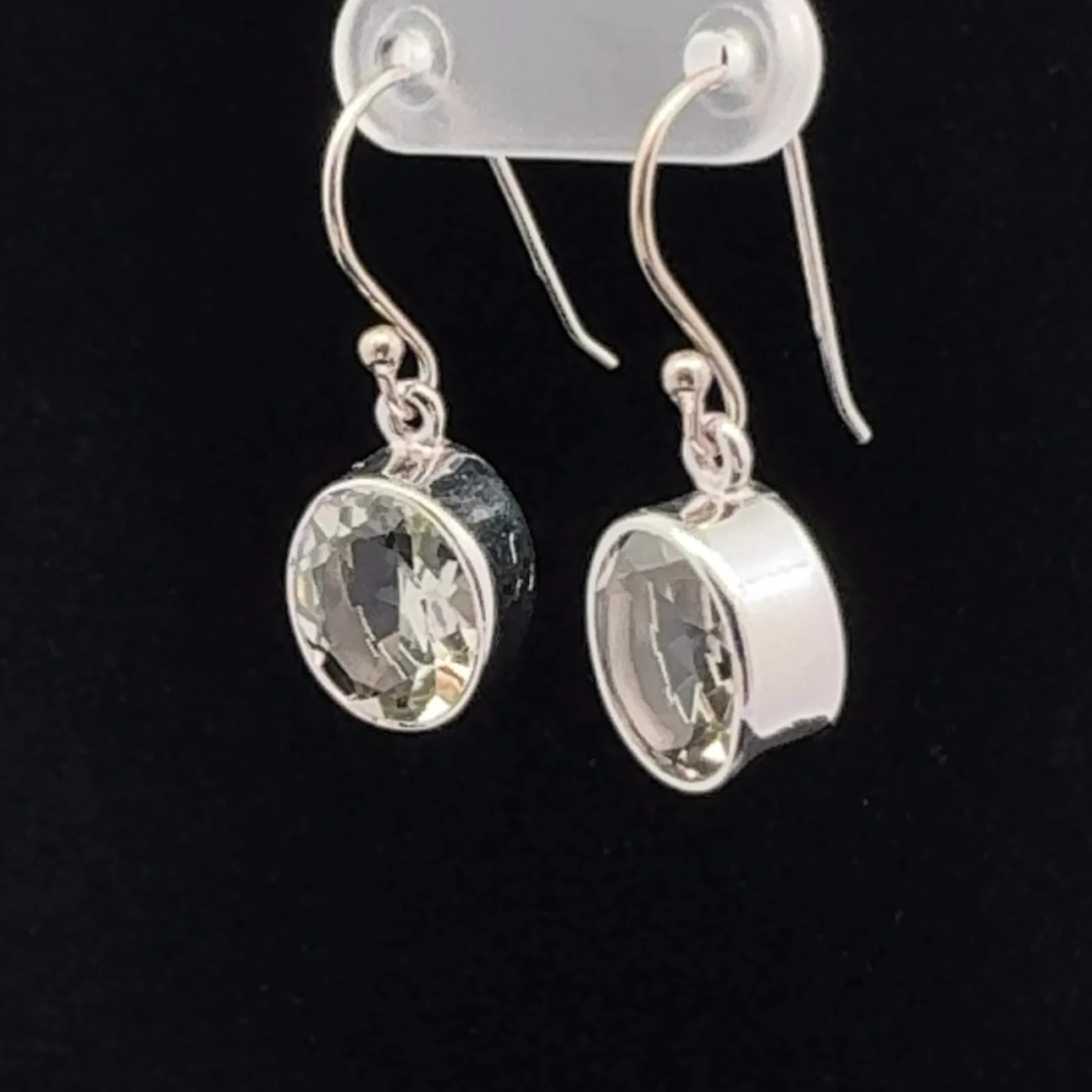 Sterling Silver Faceted Green Amethyst Earrings - Image 3