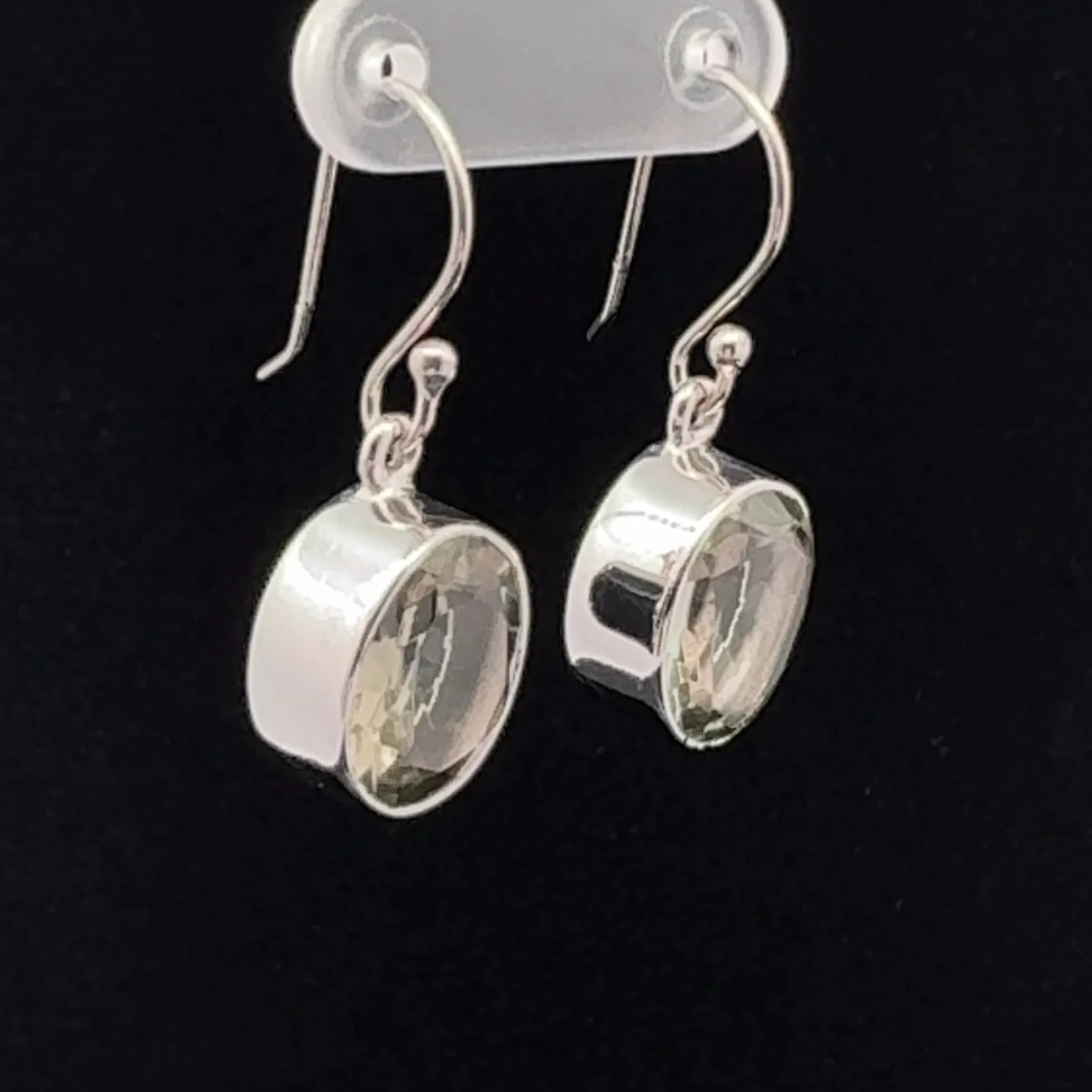 Sterling Silver Faceted Green Amethyst Earrings - Image 2