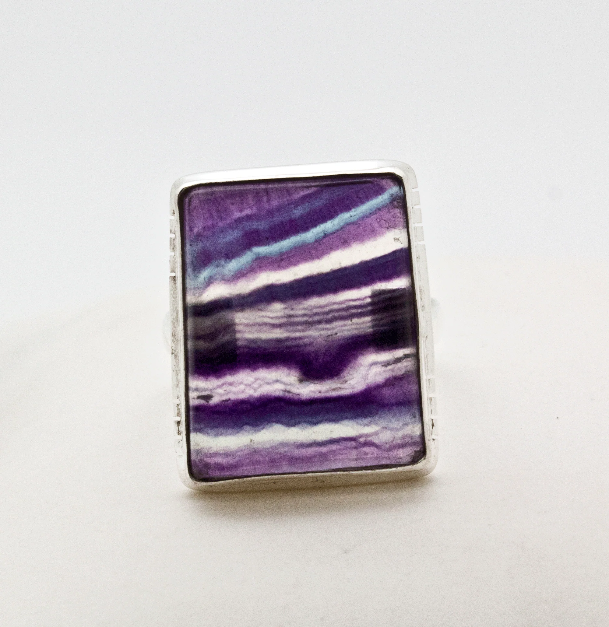 Sterling Silvewr Rainbow Fluorite Ring Size 9 - Image 2
