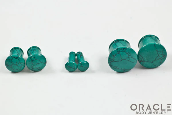 Synthetic Green Spiderweb Turquoise Single Flare Plugs - Image 2