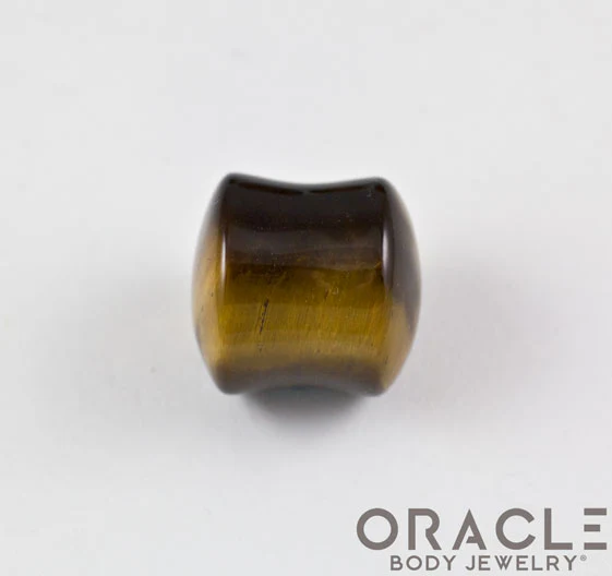 Yellow Tiger Eye Double Flare Plugs - Image 3