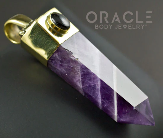 Zuul Pendant with amethyst Point and Copper Infused Obsidian Accents - Image 2
