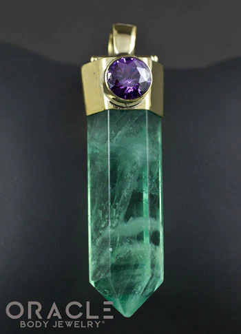 Zuul Pendant with Green Fluorite Point and CZ and Amethyst Accents - Image 3
