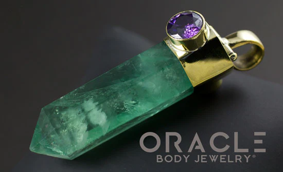Zuul Pendant with Green Fluorite Point and CZ and Amethyst Accents - Image 4
