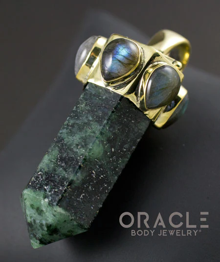 Zuul Pendant with Ruby In Zoisite Point and Labradorite Accents - Image 3