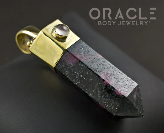 Zuul Pendant with Ruby In Zoisite Point and Rose Quartz Accents - Image 2