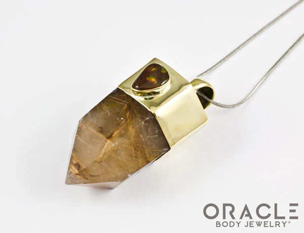 Zuul Pendant with Rutilated Quartz Points and Fire Agate Accent - Image 3