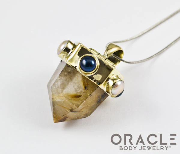 Zuul Pendant with Rutilated Quartz Points and Genuine Pearl Accents - Image 3