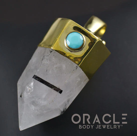 Zuul Pendant With Tourmalated Quartz Point and Double Turquoise Accents - Image 3