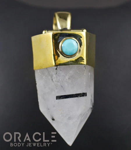 Zuul Pendant With Tourmalated Quartz Point and Double Turquoise Accents - Image 4