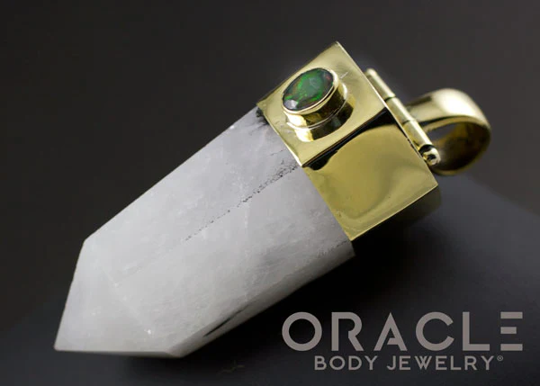 Zuul Pendant with Tourmalated Quartz Point and Ethiopian Black Opal Accents - Image 3