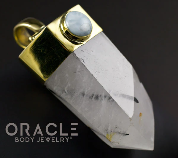 Zuul Pendant With Tourmalated Quartz Point and Larimar and Nephrite Jade Accents - Image 2