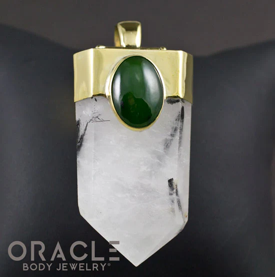 Zuul Pendant With Tourmalated Quartz Point and Larimar and Nephrite Jade Accents - Image 3